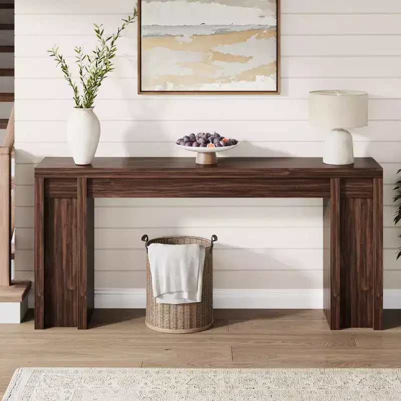 Console extra-longue en bois avec 2 tiroirs et 2 étagères de rangement, table d'appoint robuste et résistante aux marques pour entrée/salon