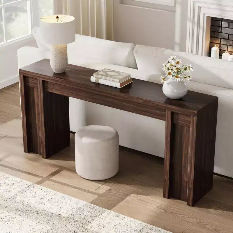 Console extra-longue en bois avec 2 tiroirs et 2 étagères de rangement, table d'appoint robuste et résistante aux marques pour entrée/salon