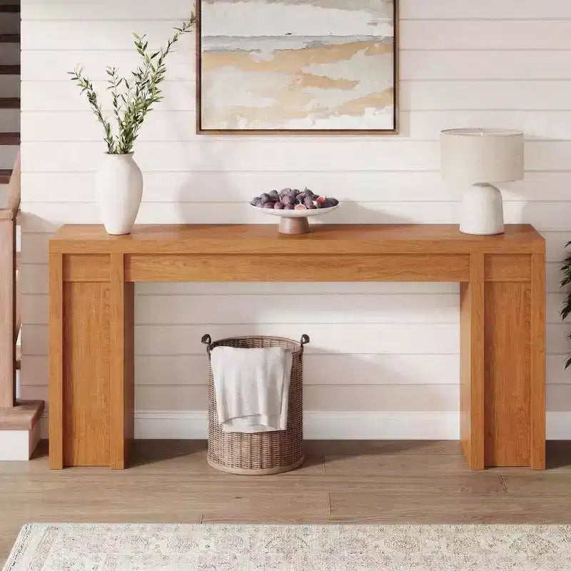 Console extra-longue en bois avec 2 tiroirs et 2 étagères de rangement, table d'appoint robuste et résistante aux marques pour entrée/salon