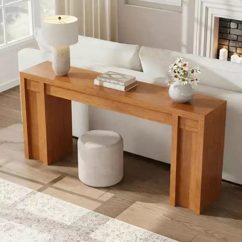 Console extra-longue en bois avec 2 tiroirs et 2 étagères de rangement, table d'appoint robuste et résistante aux marques pour entrée/salon