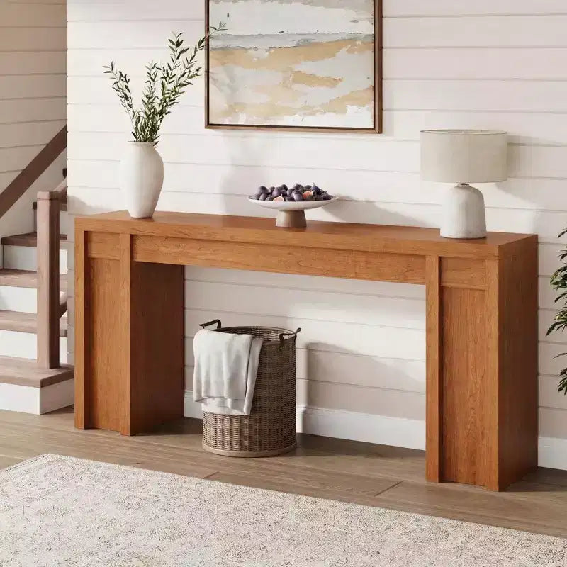 Extra-Long Wooden Console Table with 2 Drawers &amp; 2-Tier Storage Shelves, Sturdy Mark-Resistant Entryway Accent Sofa Table for Living Room