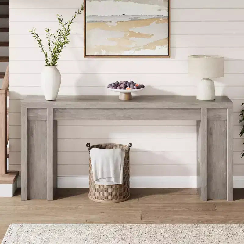 Console extra-longue en bois avec 2 tiroirs et 2 étagères de rangement, table d'appoint robuste et résistante aux marques pour entrée/salon