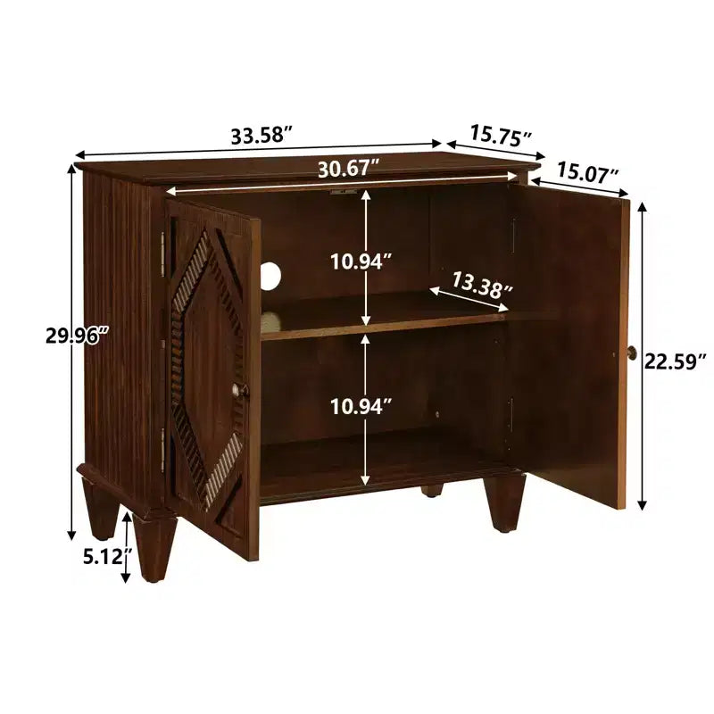 33.6 Buffet d'appoint rétro en bois avec rangement, meuble de rangement décoratif à motif géométrique symétrique, console média, crédence