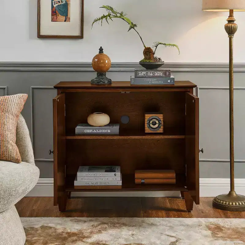 33.6 Buffet d'appoint rétro en bois avec rangement, meuble de rangement décoratif à motif géométrique symétrique, console média, crédence