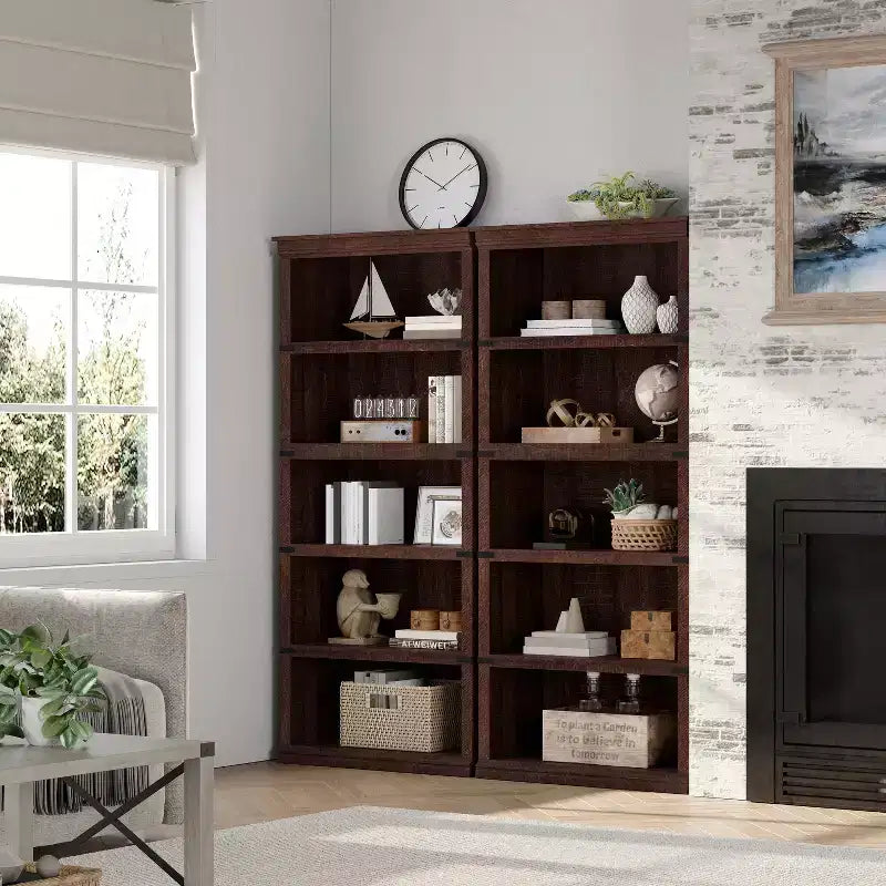 Étagère de ferme à 3/5 niveaux, étagère à livres avec rangement, étagères d'affichage en bois robustes pour bureau à domicile