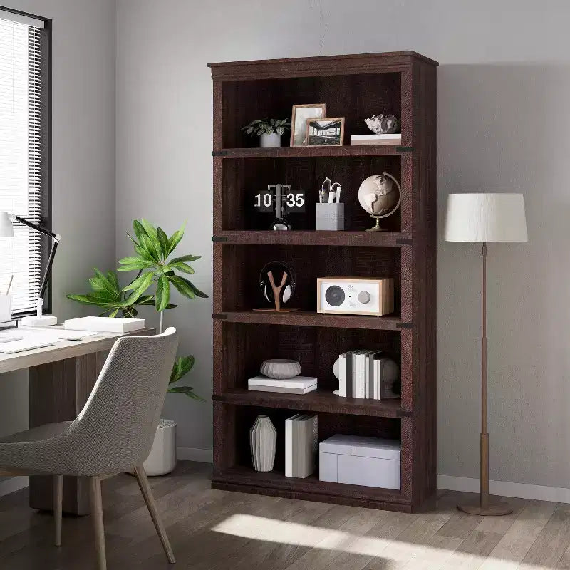 Étagère de ferme à 3/5 niveaux, étagère à livres avec rangement, étagères d'affichage en bois robustes pour bureau à domicile