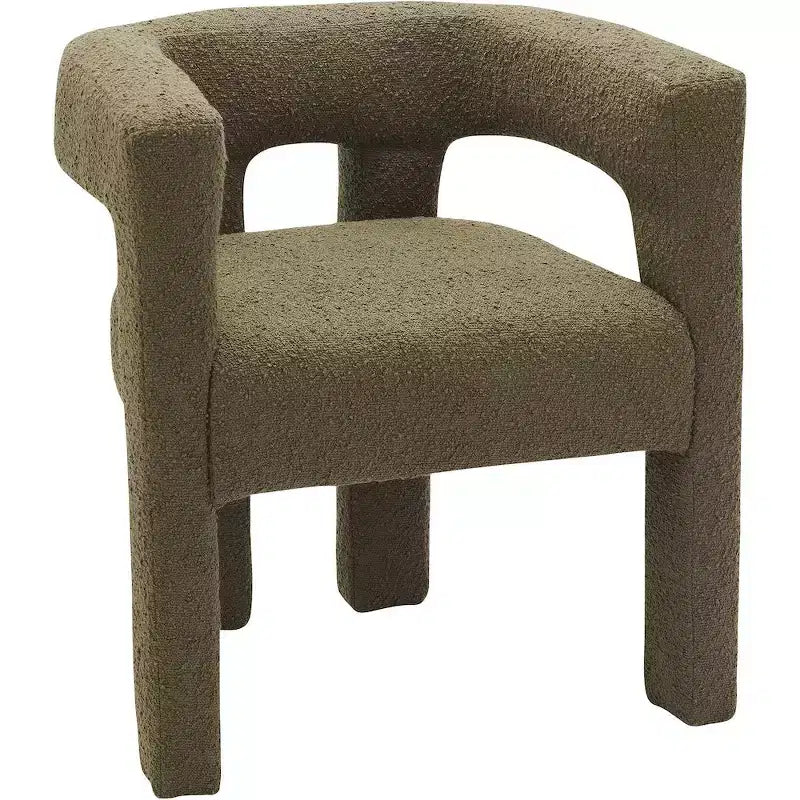 Chaise en tissu bouclé vert olive