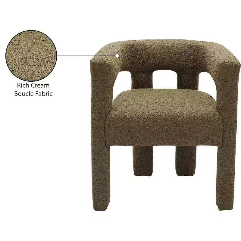 Chaise en tissu bouclé vert olive