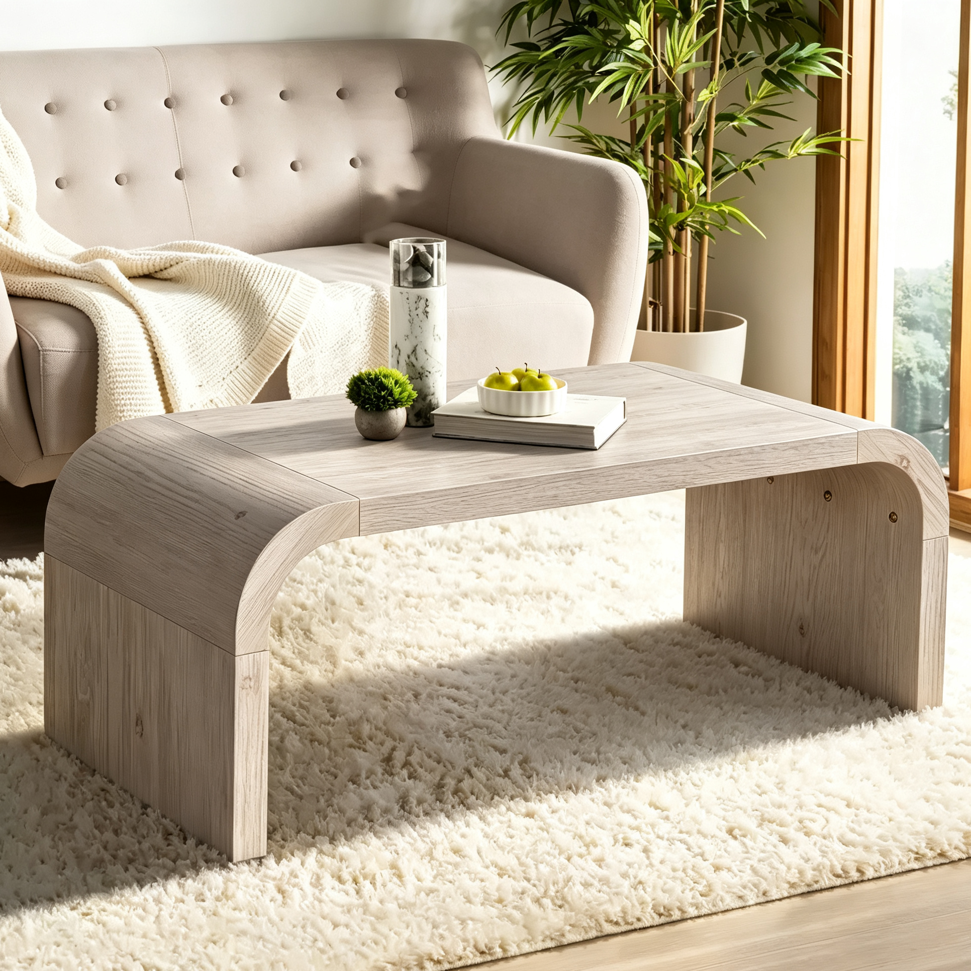 Table Basse Artisanale de Ferme, Design Art Déco Courbé pour Salon/Bureau, Gain de Place, Montage Facile
